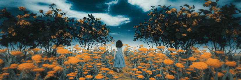 Generate a stunning shot of a girl walking through a field