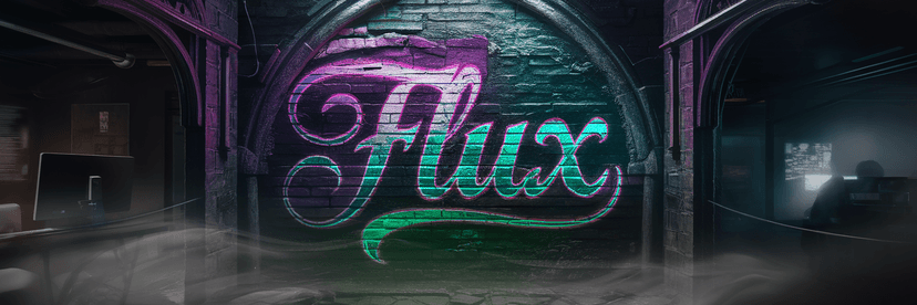 Generate a photo of an old brick wall with the word "FLUX"