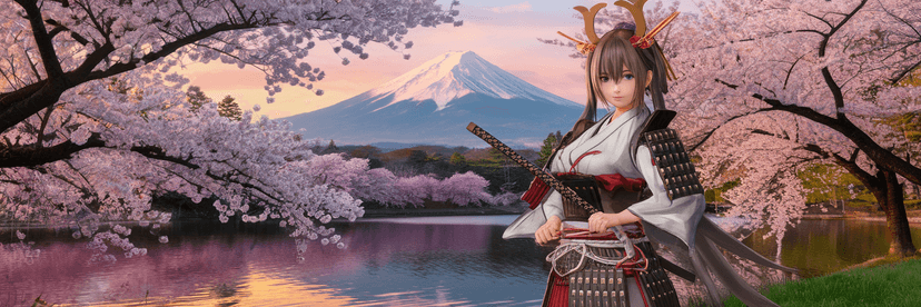 Create an anime style portrait of a female samurai